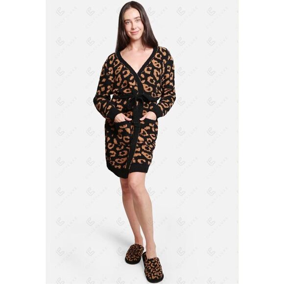 ComfyLuxe LEOPARD PATTERN LUXURY SOFT ROBE W/ FRONT POCKETS OS - Picture 1 of 9